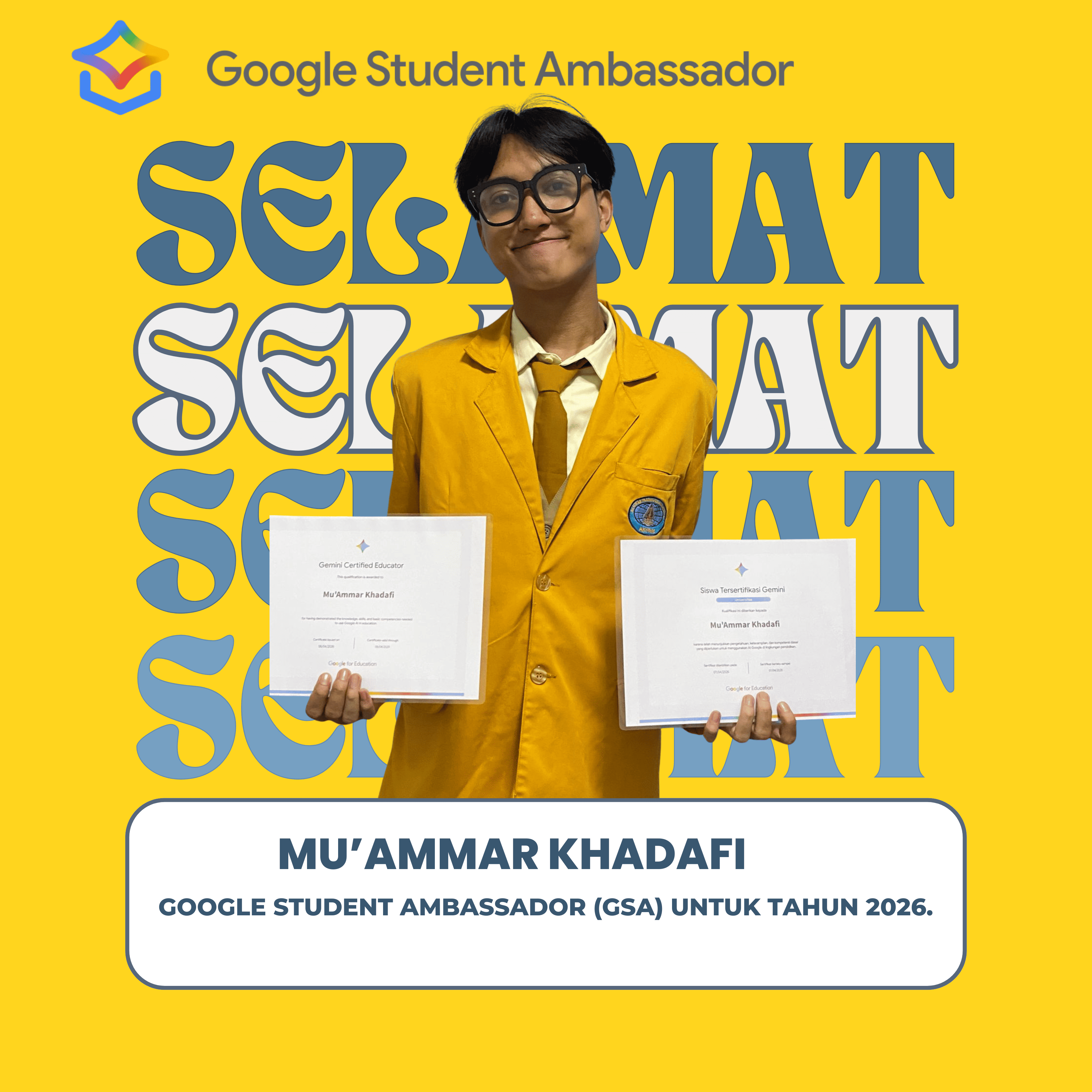 Menginspirasi! Mu'amar Khadafi, Mahasiswa Akpar Nusantara Tangerang Terpilih Jadi Google Student Ambassador 2026